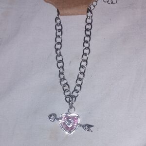 Chic Silver and Pink Heart Arrow Necklace
